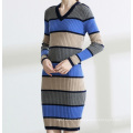 PK18ST079 colour stripe well fitted women dresses sweater fashion dress cashmere sweater